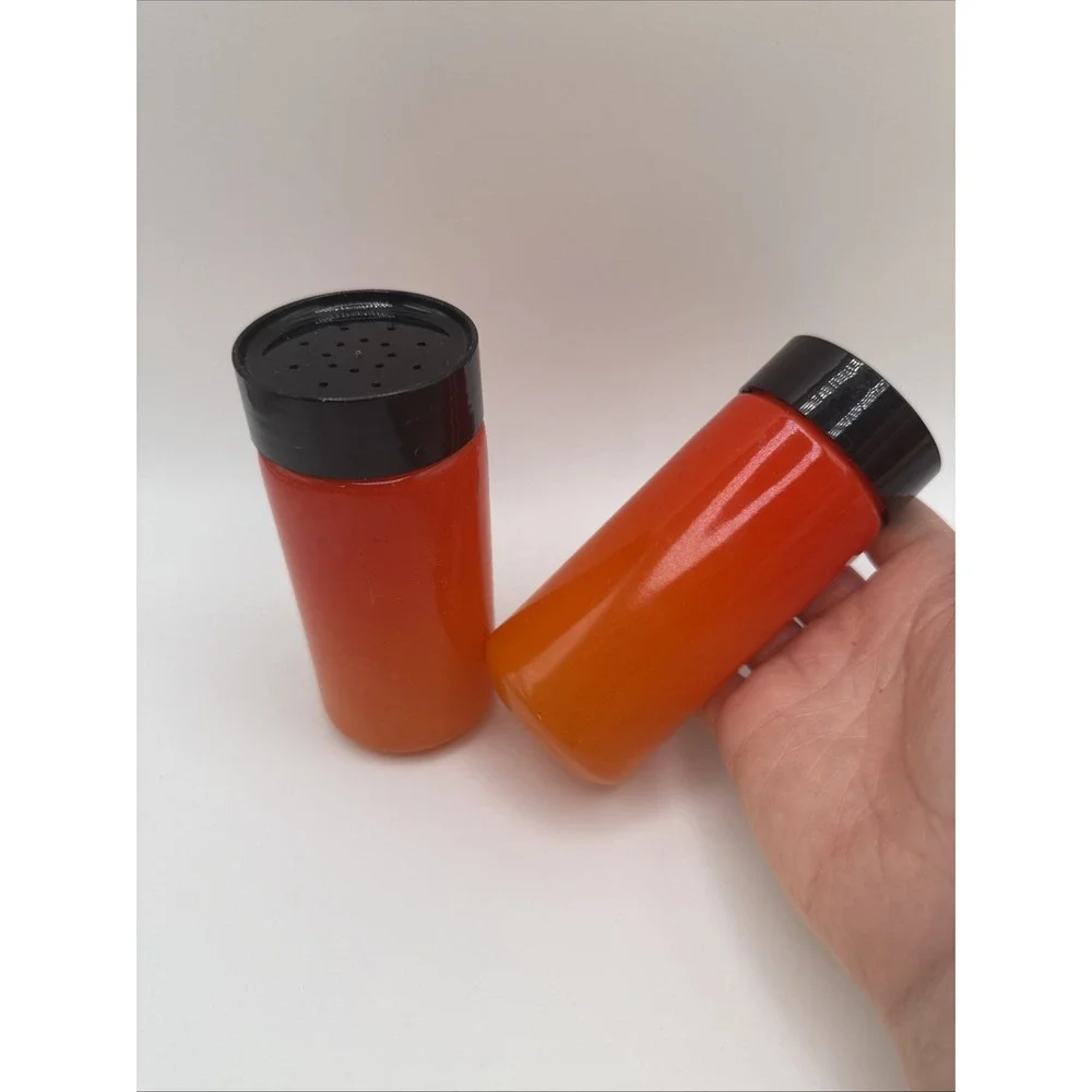 VTG MCM 1960s Anchor Hocking burnt orange ombre salt &pepper shakers condiments